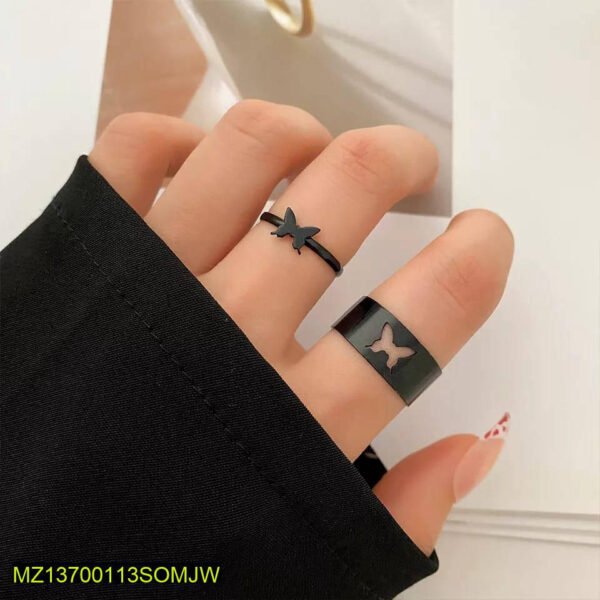 Black Adjustable Butterfly Couple Rings – 2 Pcs Stylish Matching Rings for Him & Her